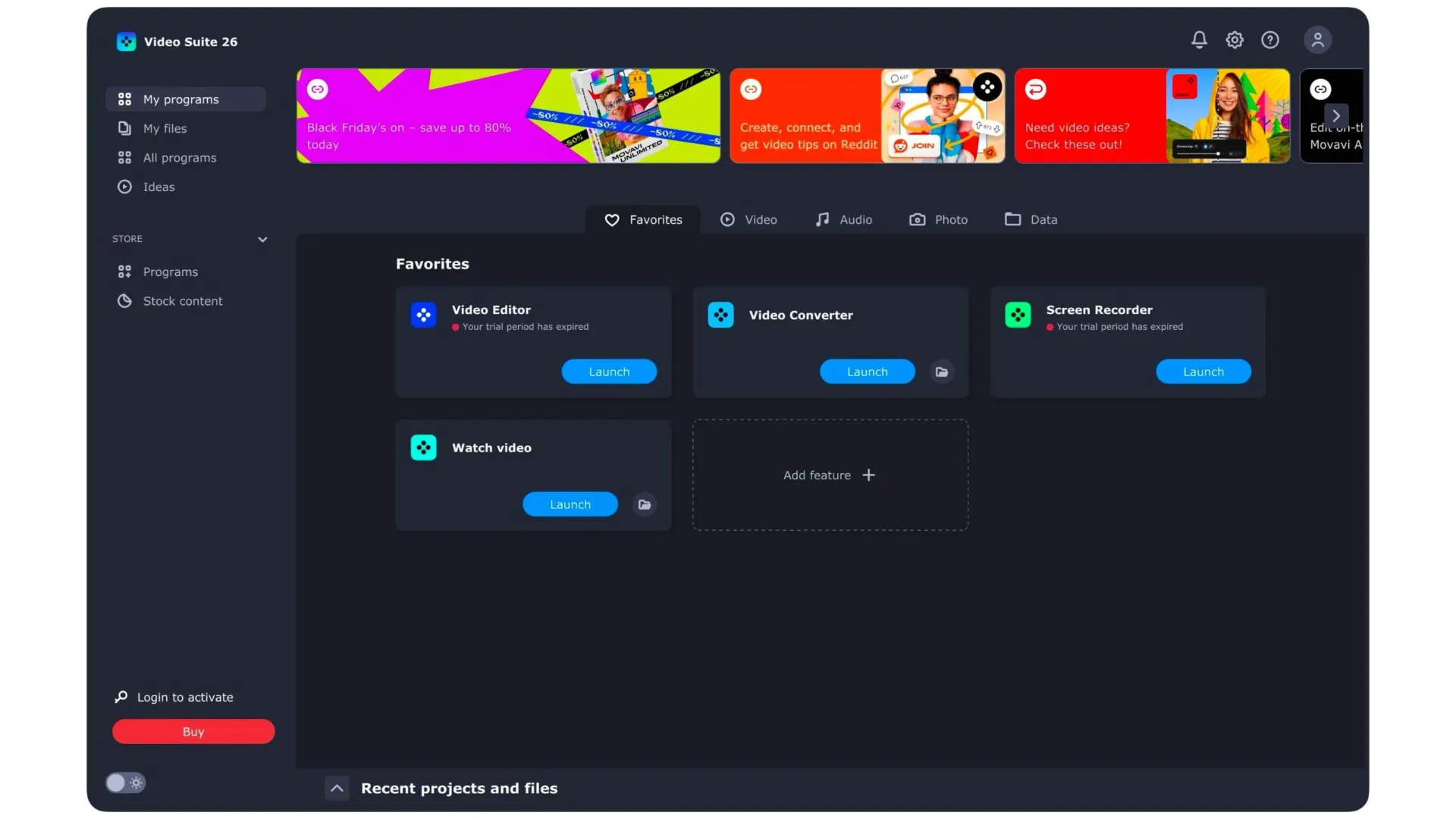 Movavi Screen Recorder Dashboard